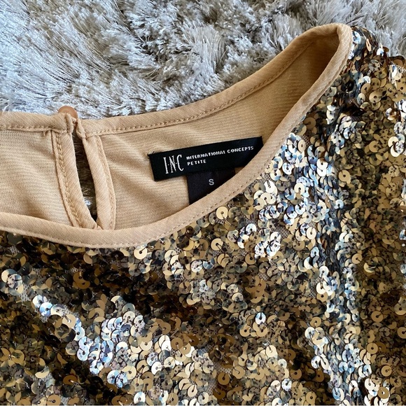 INC Champagne Gold Sequin Top NWT Size Small - Picture 4 of 7